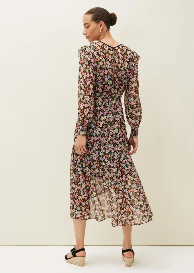 Sadie Floral Chiffon VNeck Midi Dress Blackmulti Women Phase Eight Dresses