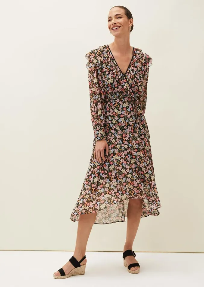 Sadie Floral Chiffon VNeck Midi Dress Blackmulti Women Phase Eight Dresses