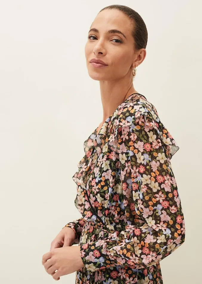 Sadie Floral Chiffon VNeck Midi Dress Blackmulti Women Phase Eight Dresses