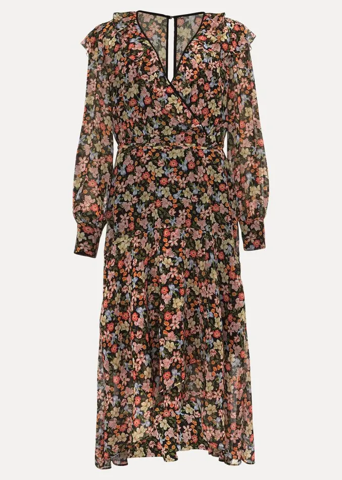 Sadie Floral Chiffon VNeck Midi Dress Blackmulti Women Phase Eight Dresses