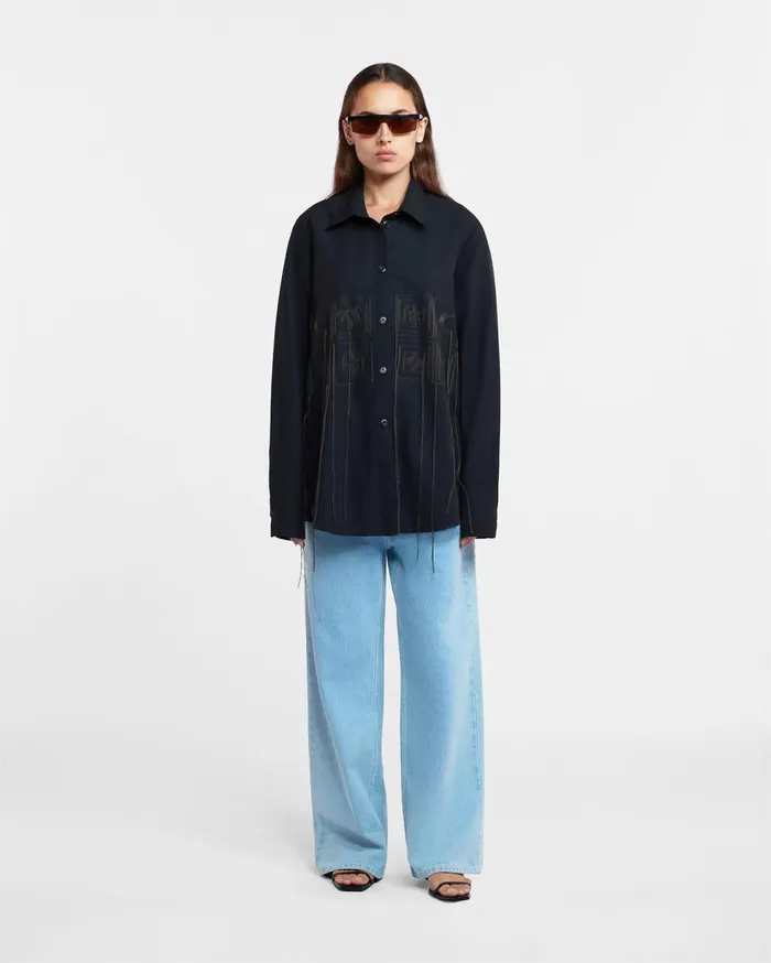 Sahar Sale Embroidered Poplin Shirt Off Off Black WomenMen Nanushka Shirts and Blouses