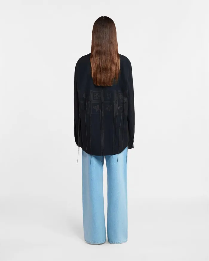 Sahar Sale Embroidered Poplin Shirt Off Off Black WomenMen Nanushka Shirts and Blouses