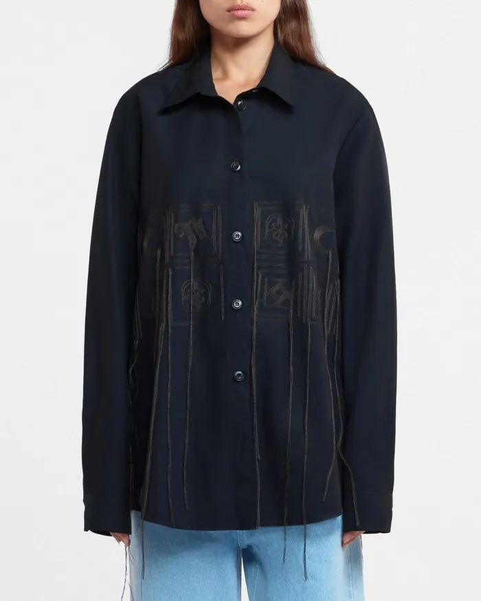 Sahar Sale Embroidered Poplin Shirt Off Off Black WomenMen Nanushka Shirts and Blouses