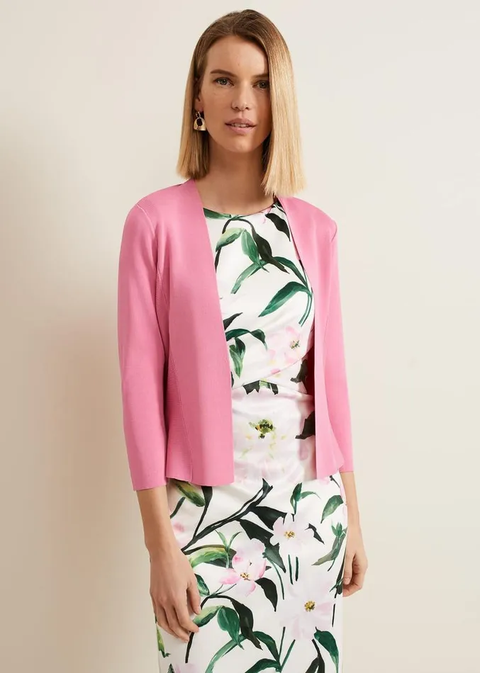 Salma Flared Hem Jacket Pink Women Phase Eight Knitwear