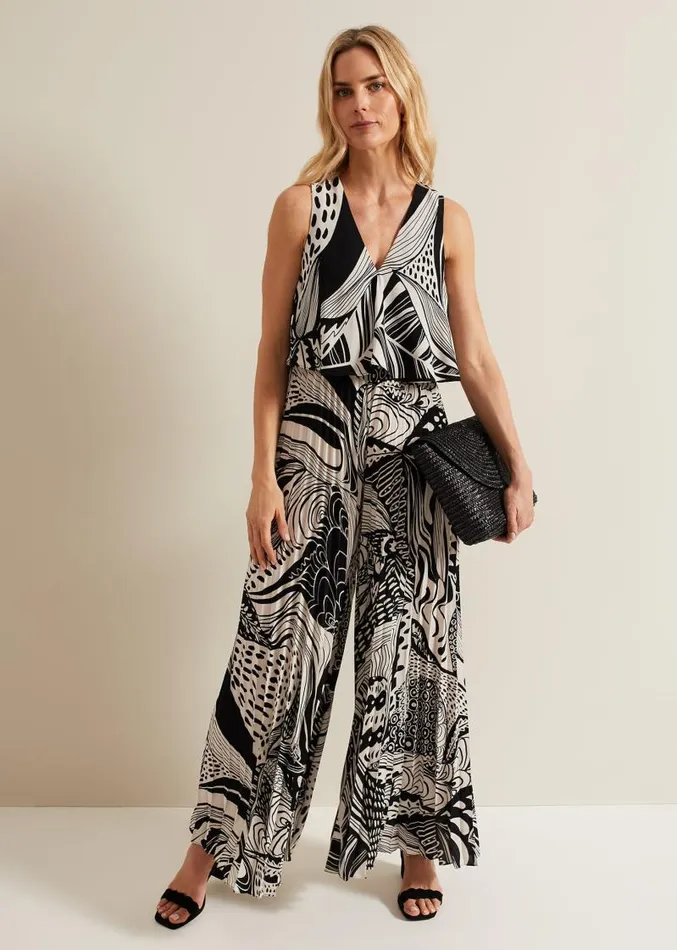Saskia Abstract Pleated Jumpsuit Black Multi Women Phase Eight Jumpsuits
