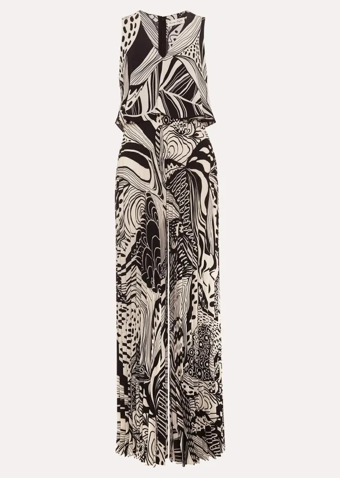 Saskia Abstract Pleated Jumpsuit Black Multi Women Phase Eight Jumpsuits