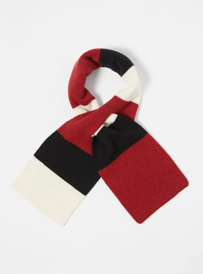 Scarves Men Universal Works Universal Works Deluxe Football Scarf In BlackRedEcru Soft Wool