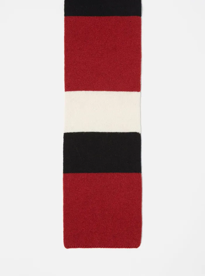 Scarves Men Universal Works Universal Works Deluxe Football Scarf In BlackRedEcru Soft Wool