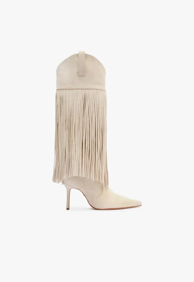 Schutz Shoes Boots Women Raffaela Up Fringes Boot Off White