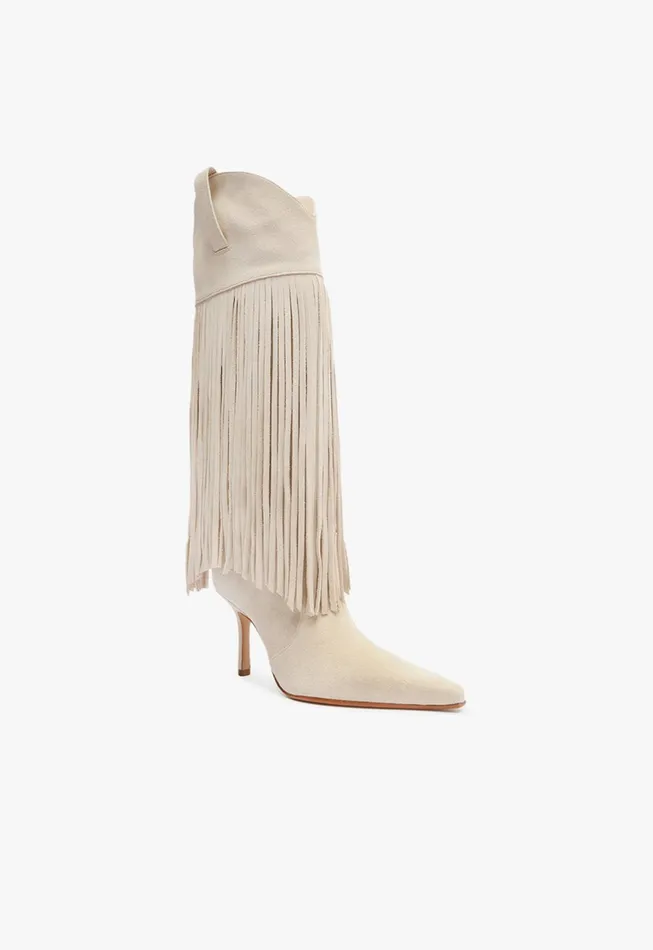 Schutz Shoes Boots Women Raffaela Up Fringes Boot Off White