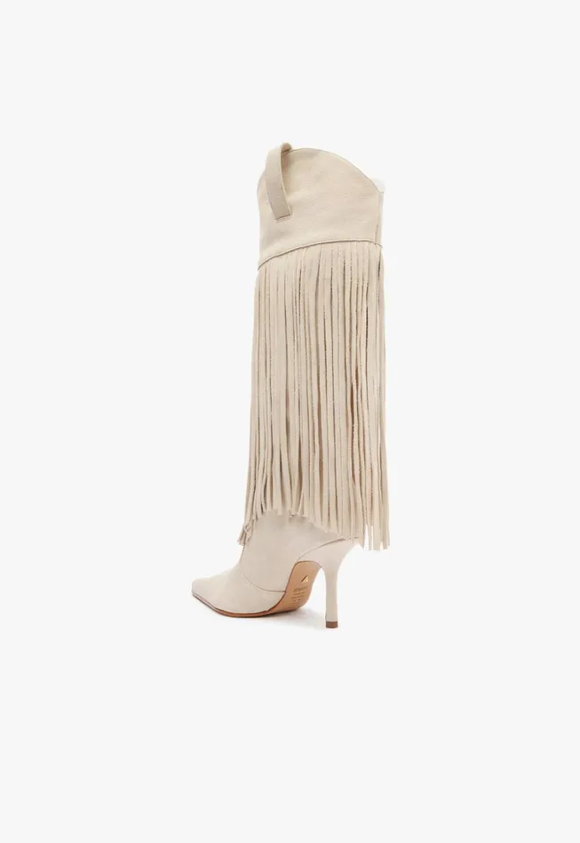 Schutz Shoes Boots Women Raffaela Up Fringes Boot Off White