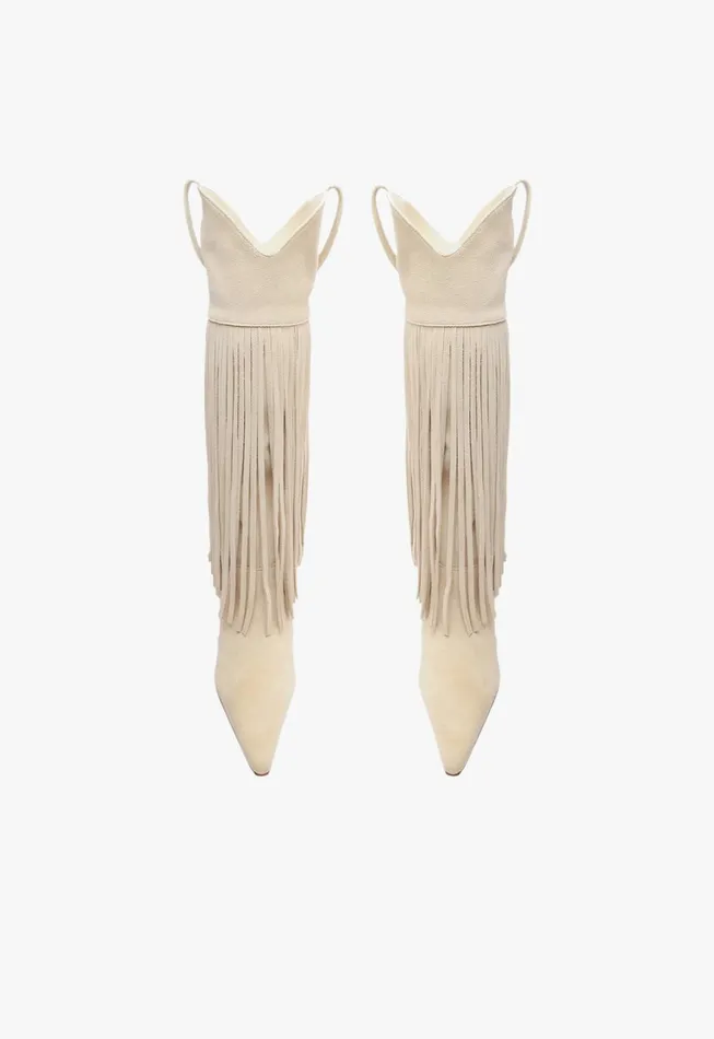 Schutz Shoes Boots Women Raffaela Up Fringes Boot Off White