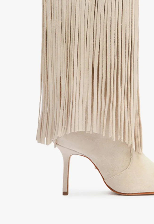 Schutz Shoes Boots Women Raffaela Up Fringes Boot Off White