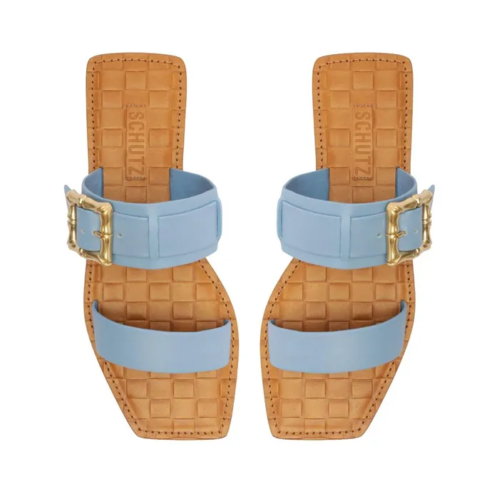 Schutz Shoes Enola Women Enola Double Leather Sandal Blue