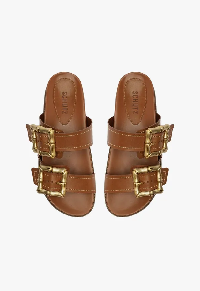 Schutz Shoes Mules Women Enola Sporty Leather Sandal New Wood