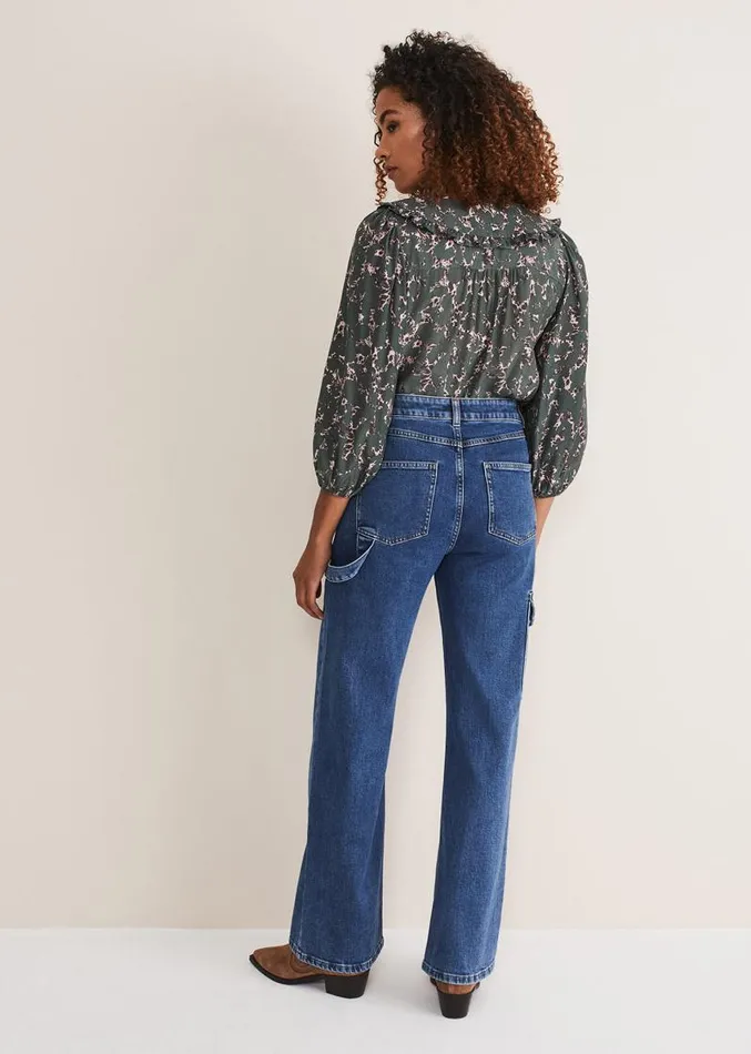 Scout Cargo Wide Leg Jeans Mid Blue Women Phase Eight Trousers