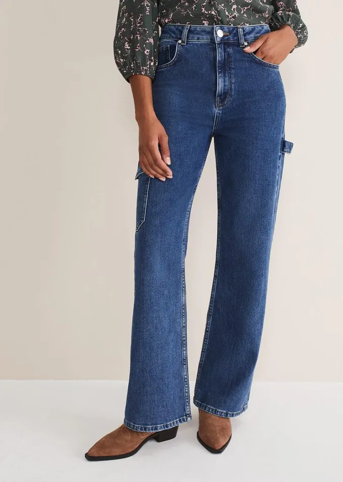 Scout Cargo Wide Leg Jeans Mid Blue Women Phase Eight Trousers