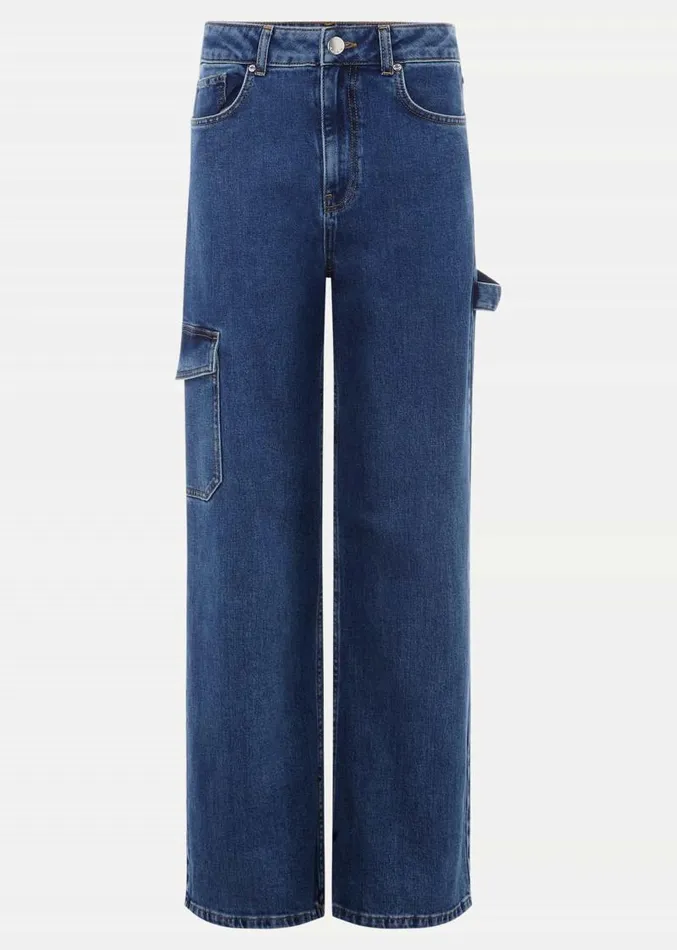 Scout Cargo Wide Leg Jeans Mid Blue Women Phase Eight Trousers