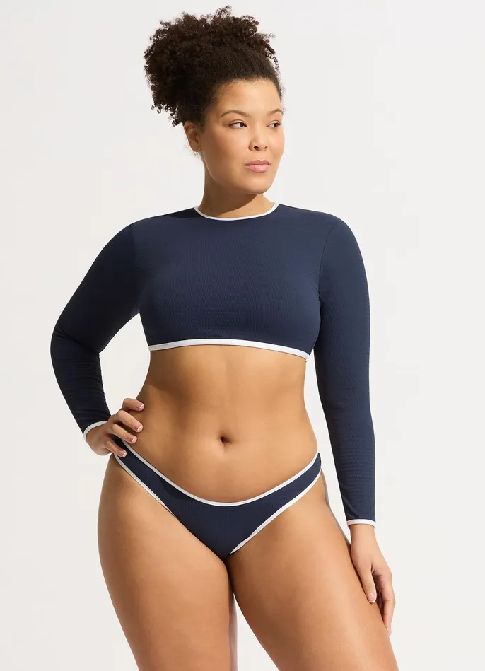 Seafolly Beach Bound Cropped Long Sleeve Rashie 8211 True Navy Women Rash Vests