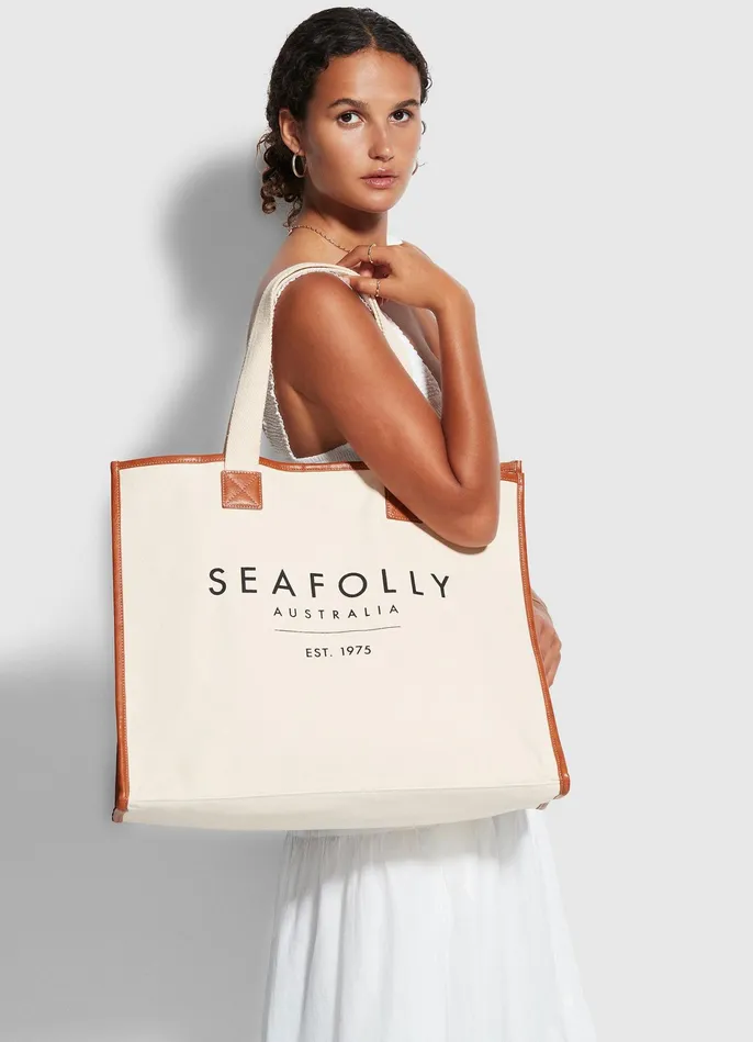 Seafolly Canvas Tote Bag 8211 Sand Women Beach Bags Seafolly Canvas Tote Bag 8211 Sand Women Beach Bags