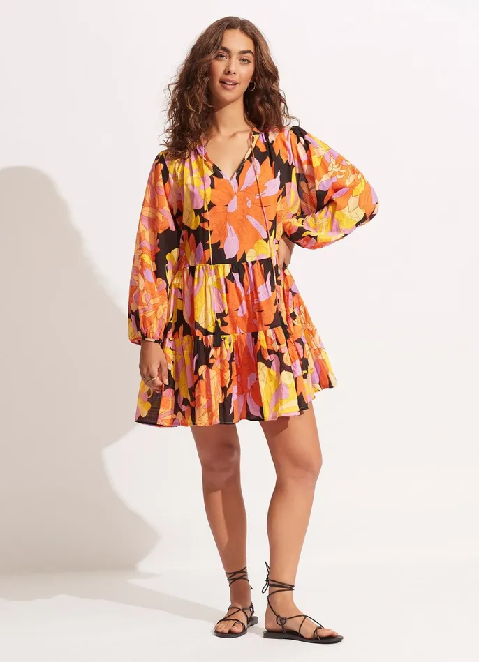 Seafolly Palm Springs Tier Dress 8211 Black Women Beach Dresses