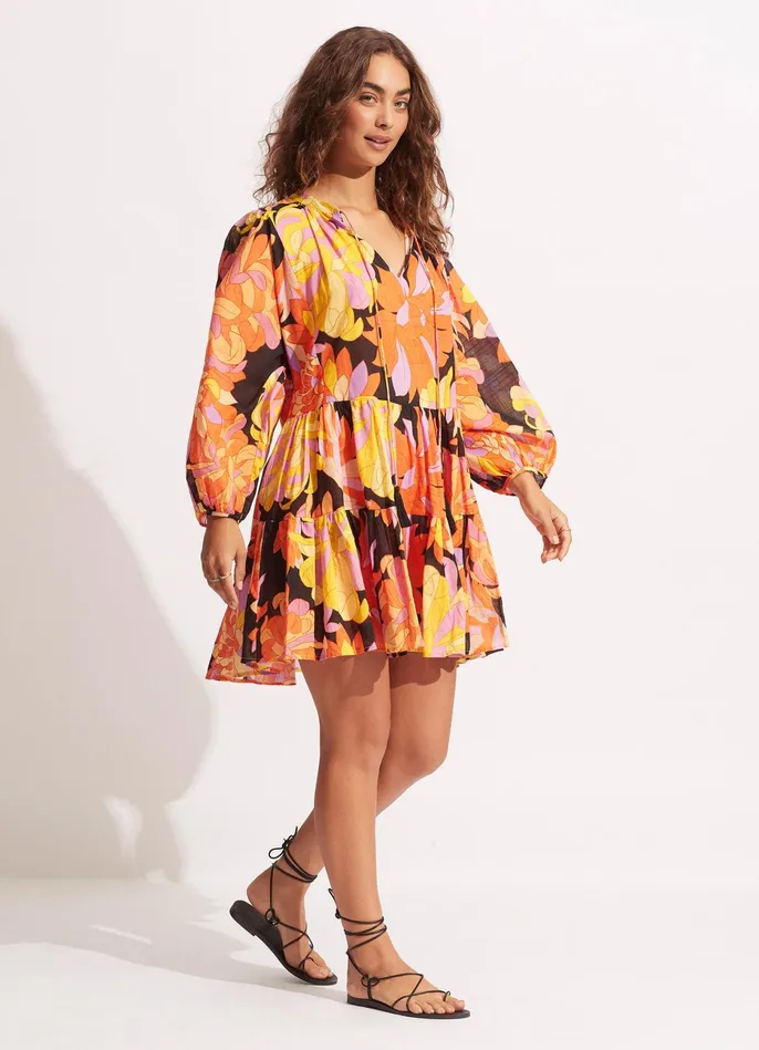 Seafolly Palm Springs Tier Dress 8211 Black Women Beach Dresses
