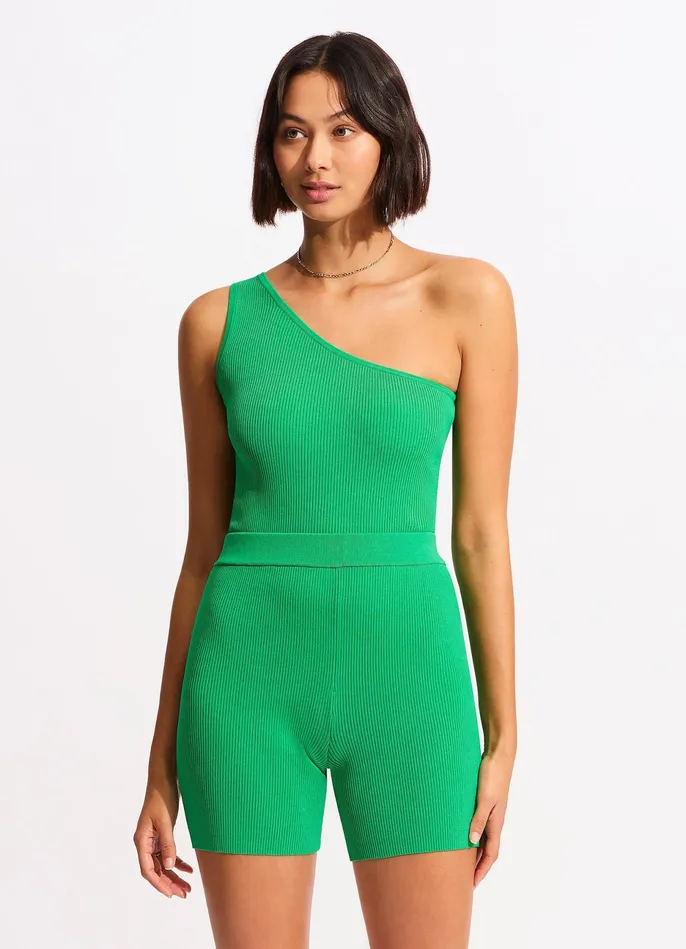 Seafolly Sea Skin Rib One Shoulder Top 8211 Green Women Tops