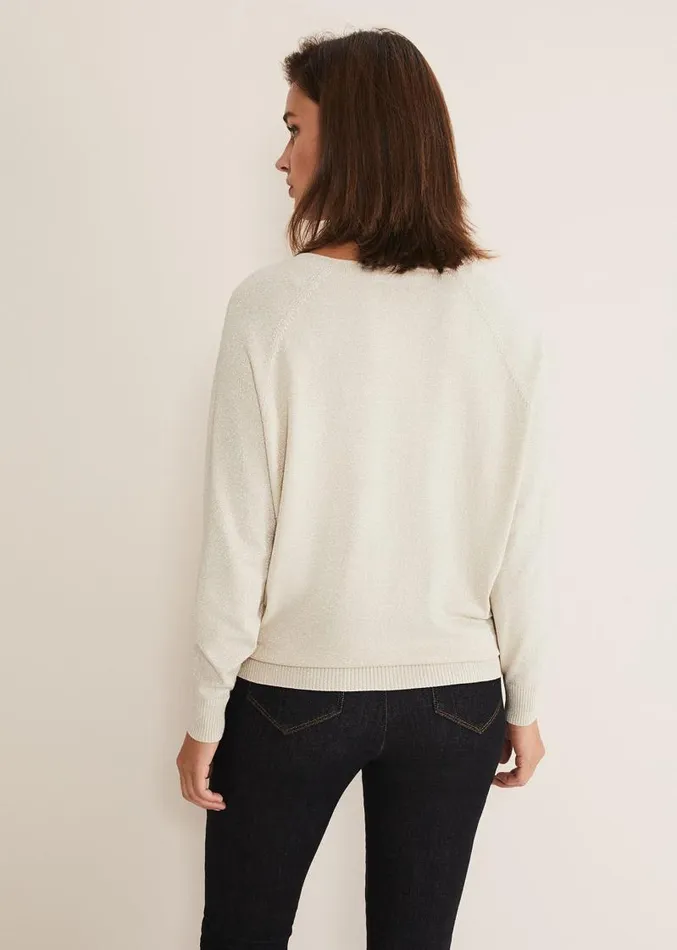 Senita V Neck Lurex Jumper Gold Women Phase Eight Knitwear