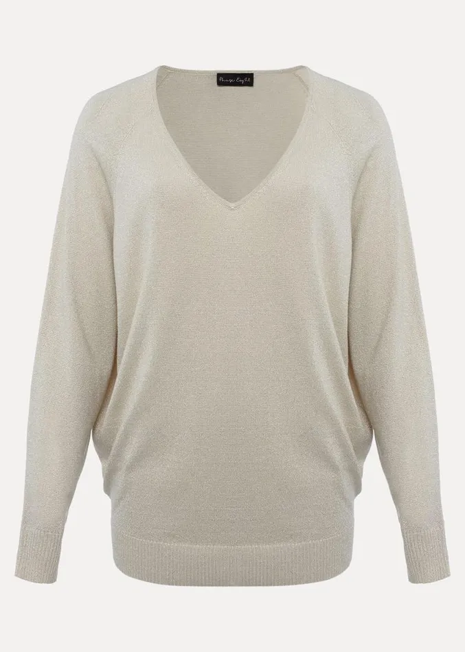 Senita V Neck Lurex Jumper Gold Women Phase Eight Knitwear