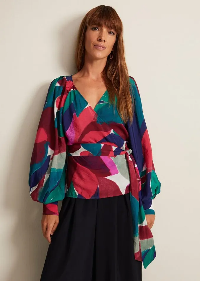 Shalni Abstract Floral Wrap Top Multicoloured Women Phase Eight Shirts and Blouses