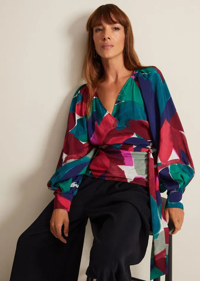 Shalni Abstract Floral Wrap Top Multicoloured Women Phase Eight Shirts and Blouses Shalni Abstract Floral Wrap Top Multicoloured Women Phase Eight Shirts and Blouses
