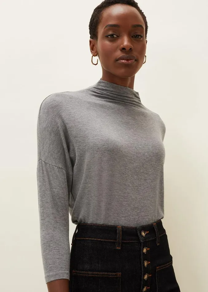 Shiloh Roll Neck Jersey Top Grey Women Phase Eight Tops and TShirts