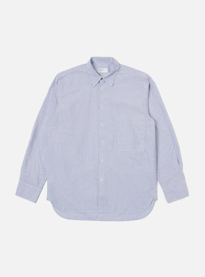 Shirts Men Universal Works Universal Works Square Pocket Shirt In Navy Security Stripe Cotton