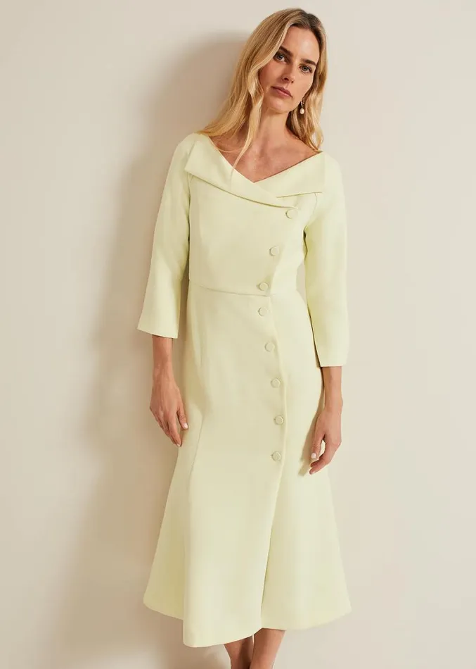 Sienna Tux Button Midi Dress Pale Yellow Women Phase Eight Dresses