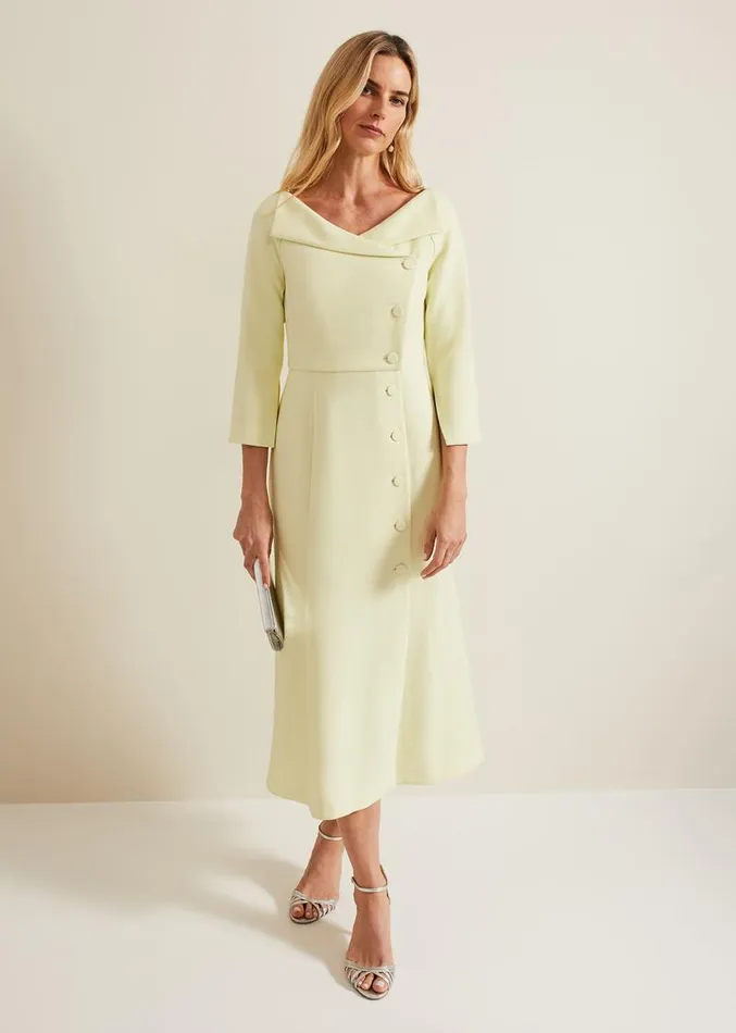 Sienna Tux Button Midi Dress Pale Yellow Women Phase Eight Dresses