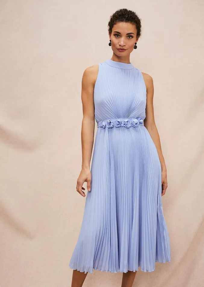 Simara Pleated Midi Dress Cornflower Women Phase Eight Dresses