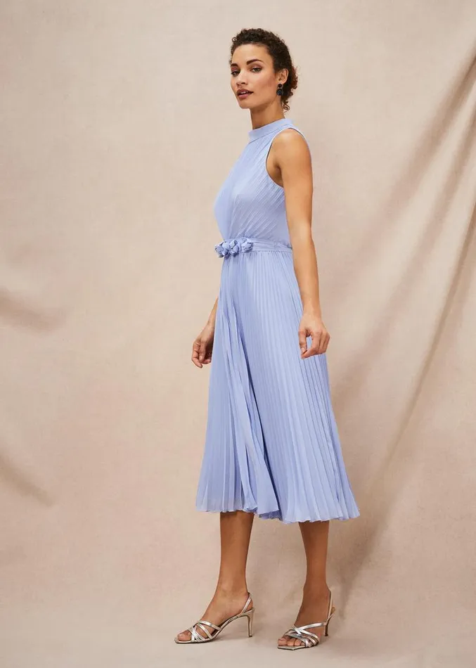 Simara Pleated Midi Dress Cornflower Women Phase Eight Dresses