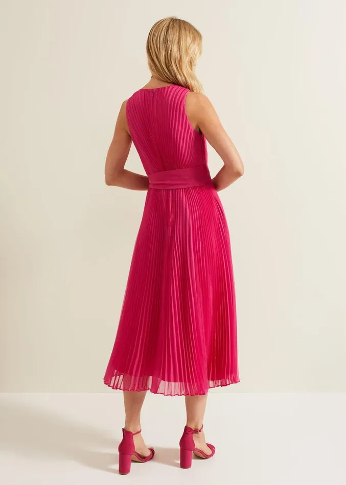 Simara Pleated Midi Dress Pink Women Phase Eight Dresses