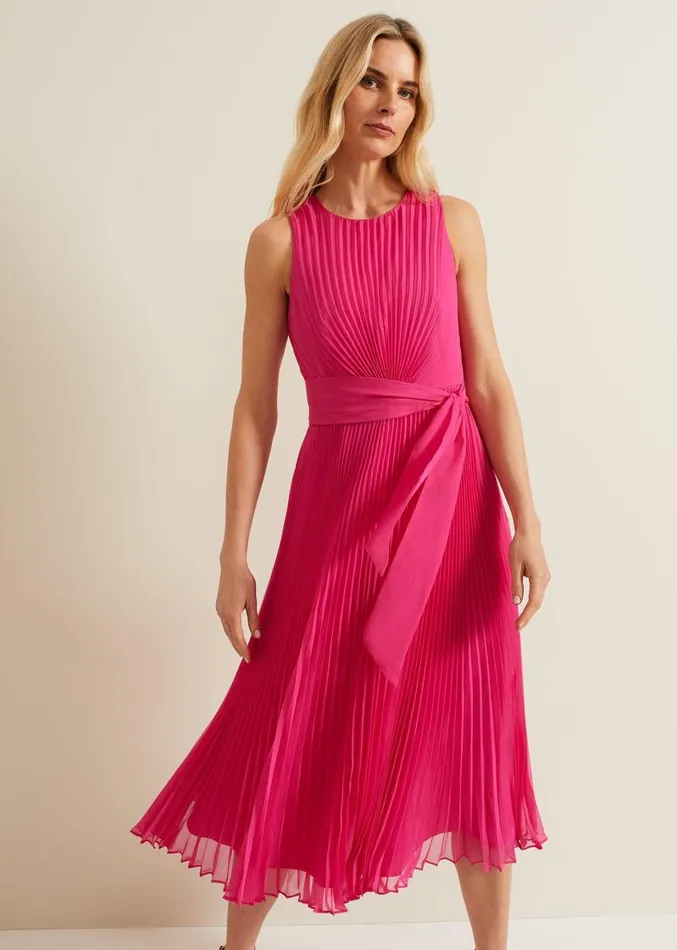 Simara Pleated Midi Dress Pink Women Phase Eight Dresses
