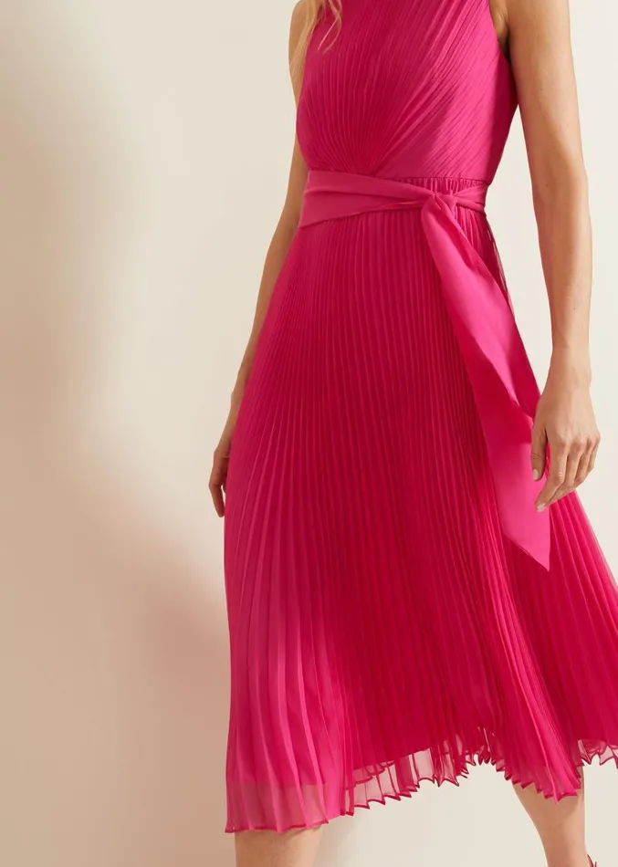 Simara Pleated Midi Dress Pink Women Phase Eight Dresses