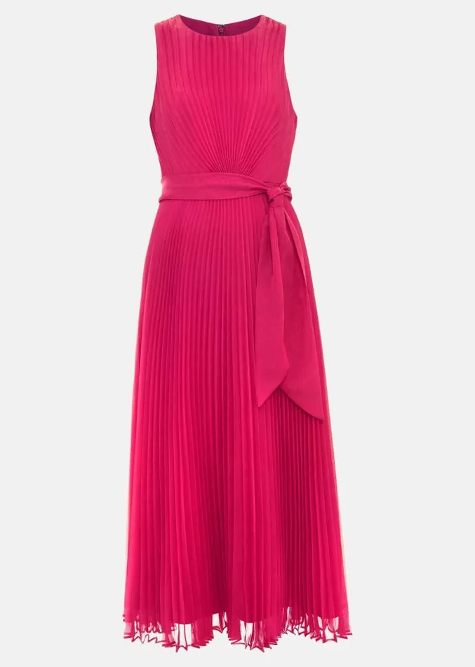 Simara Pleated Midi Dress Pink Women Phase Eight Dresses