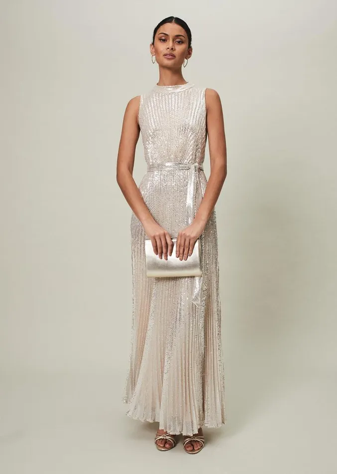 Simara Sequin Maxi Dress Soft Gold Women Phase Eight Dresses
