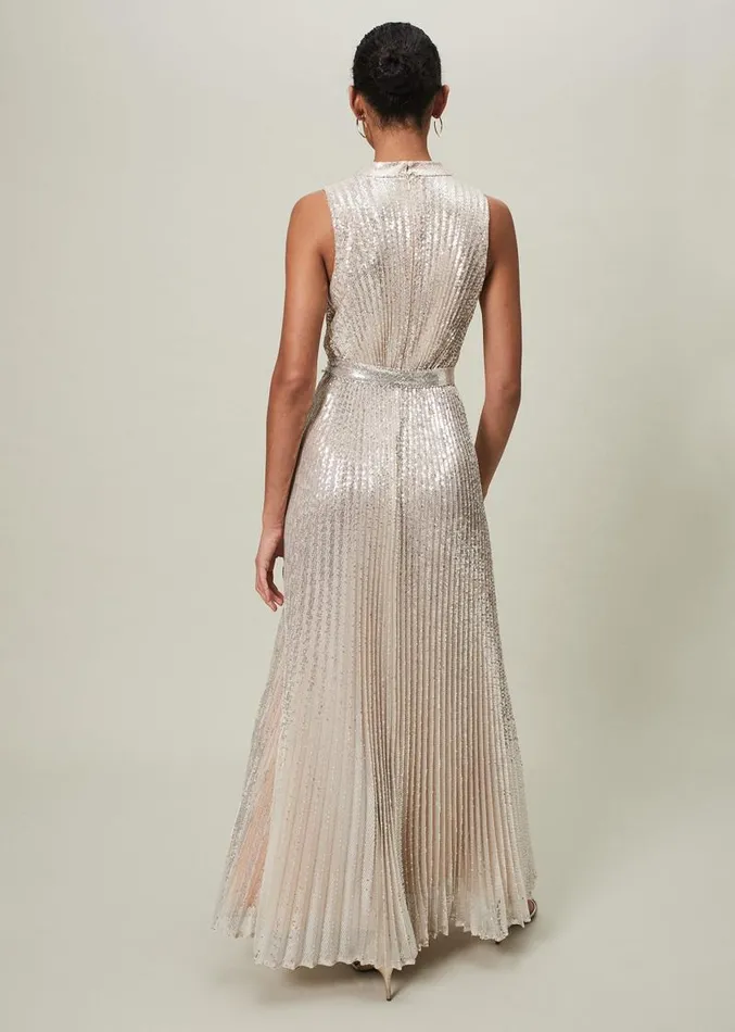 Simara Sequin Maxi Dress Soft Gold Women Phase Eight Dresses