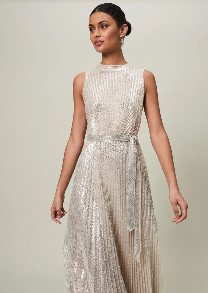 Simara Sequin Maxi Dress Soft Gold Women Phase Eight Dresses