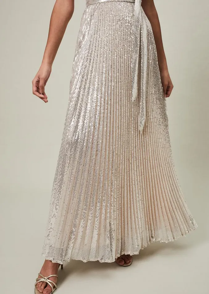 Simara Sequin Maxi Dress Soft Gold Women Phase Eight Dresses