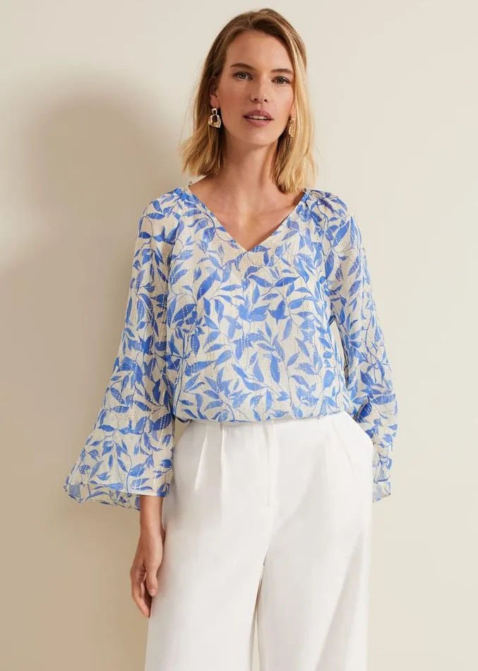 Simi Leaf Filcoupe Blouse Blue Women Phase Eight Shirts and Blouses