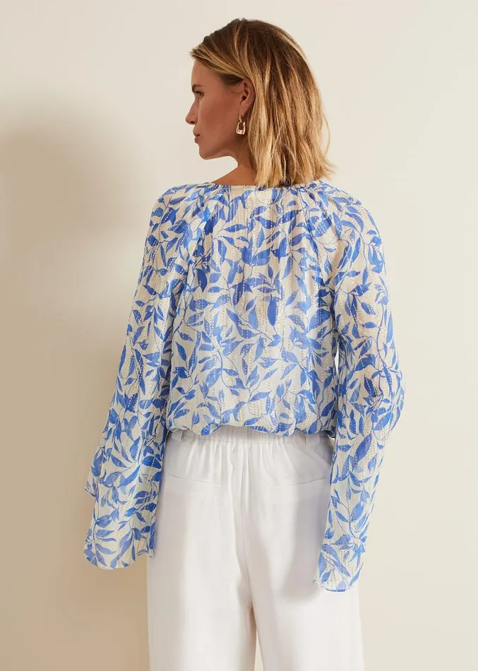 Simi Leaf Filcoupe Blouse Blue Women Phase Eight Shirts and Blouses