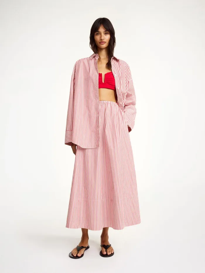 Skirts Women By Malene Birger Pheobes Organic Cotton Skirt Red White Stripes