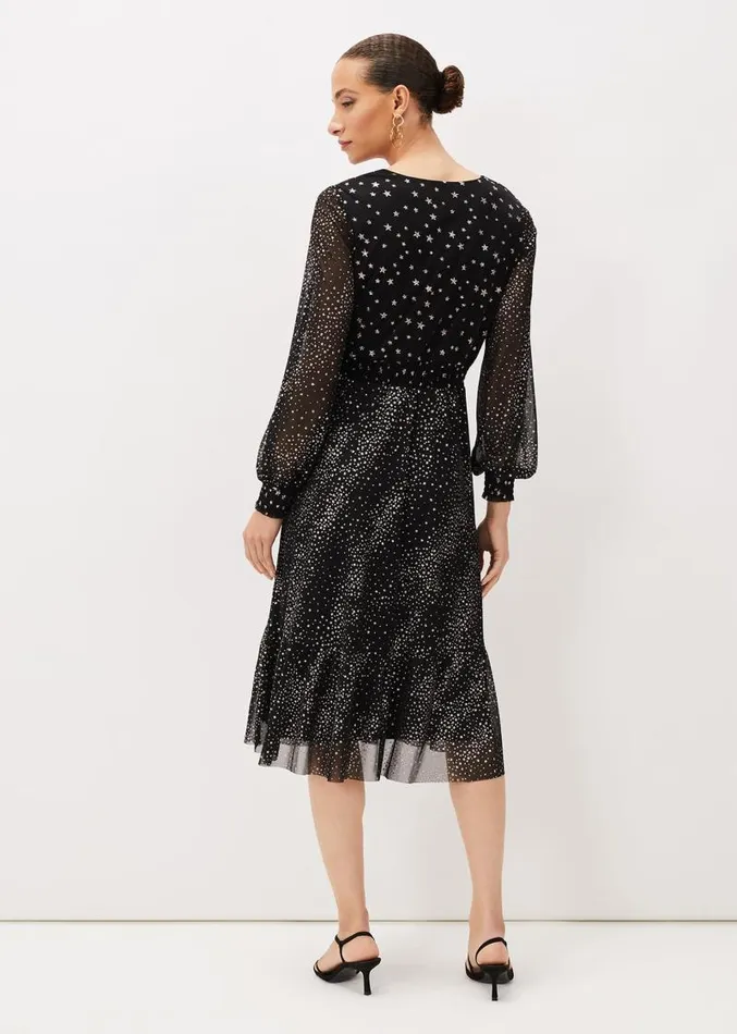 Star Shimmer Wrap Dress Black Women Phase Eight Dresses