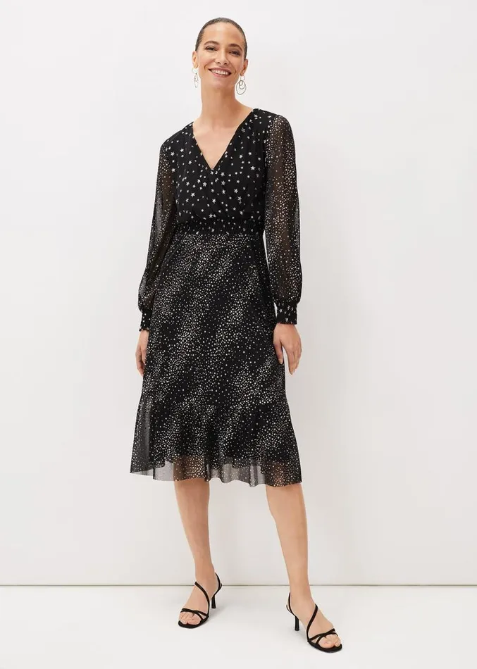 Star Shimmer Wrap Dress Black Women Phase Eight Dresses